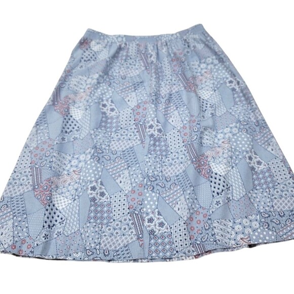 Vintage 80s Sailmates Paisley Button Down A-line Below the Knee Blue Skirt Sz XL - Picture 5 of 9